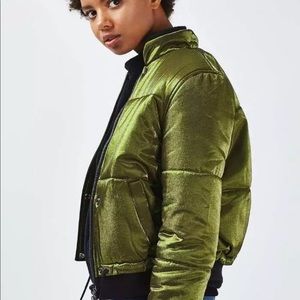 Topshop Shiny Green Puffer Jacket